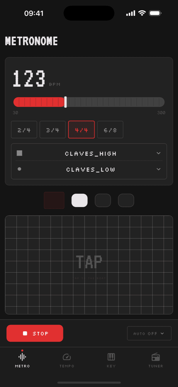 Music Toys metronome playing at 123 BPM